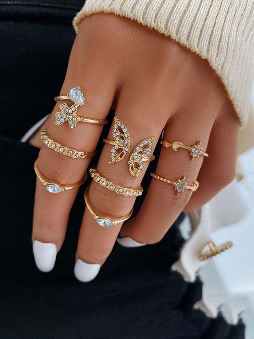 Jewels Galaxy Gold Plated Contemporary Butterfly Inspired Stackable Rings Set of 8