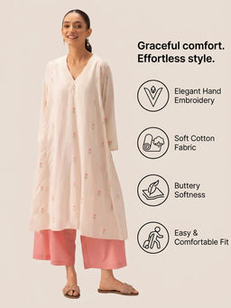 Gahan - Womens Cream Viscose Rayon Printed Kurta with Palazzo