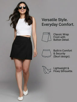 Twenty Dresses by Nykaa Fashion - Women Solid Black Pure Cotton Skort