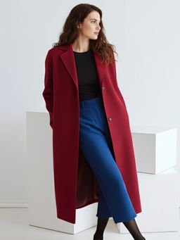 Styli - Burgundy Oversized Double Breasted Wool Like Midi Length Overcoats