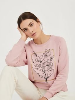 Styli - Women Regular Fit Floral Pink Sweatshirt