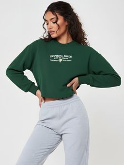 Styli - Women Regular Fit Printed Green Sweatshirt