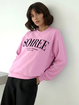 Styli - Women Regular Fit Flock Typography Lavender Sweatshirt