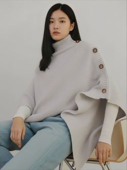 Styli - Women Grey Asymmetric Turtle Neck Poncho