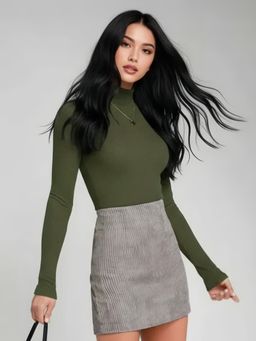 Styli - Women Olive Solid Slim Fit Sweater