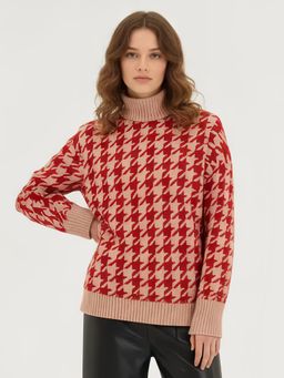 Styli - Women Red Regular Fit Turtle Neck Sweater