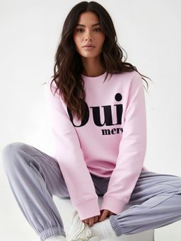 Styli - Women Pink Regular Fit Long Length Sweatshirt with Shoulder Button