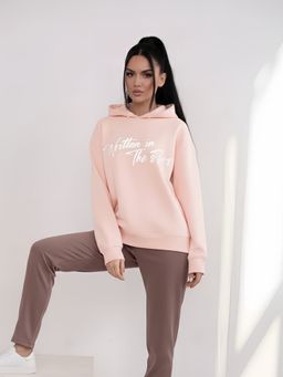 Styli - Women Light Pink Regular Fit Long Length Hoodie with Side Slit
