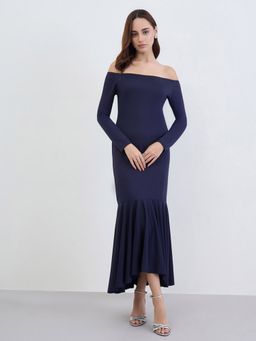 Styli - Women Navy Blue Solid Midi Dress