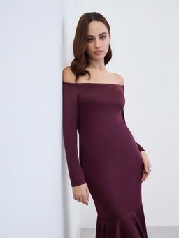 Styli - Women Burgundy Solid Midi Dress