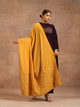 trueBrowns - Mustard Velvet Embroidered Dupatta