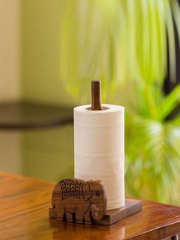 ExclusiveLane - Hand Carved Kitchen Tissue Roll Holder In Sheesham Wood (2 Rolls)