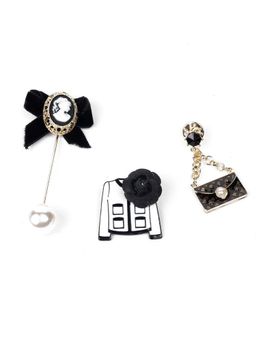 Odette - Women Black Metal Three-Piece Brooches (Pack of 3)