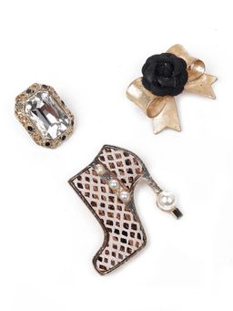 Odette - Women Gold Metal and Black Brooches (Pack of 3)