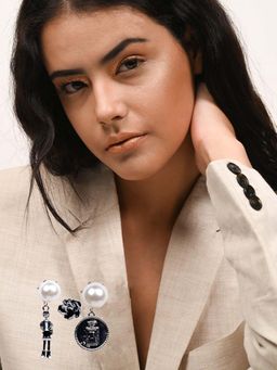 Odette - Women Black and White Metal Brooches (Pack of 3)