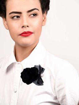 Odette - Women Black Fabric Brooch