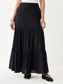 Femmella - Black Tiered Linen Maxi Skirt