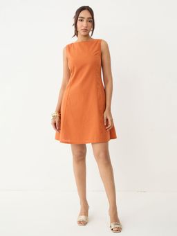 Femmella - Rust Back Bow Detail Linen Mini Dress