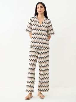 Femmella - Beige Multi Chevron Crochet Co Ord Set Set
