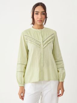 Femmella - Green Sage Pleated Yoke Dobby Shirt