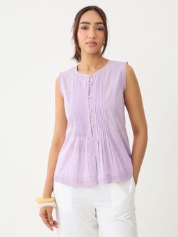 Femmella - Purple Lilac Pleated Peplum Dobby Top