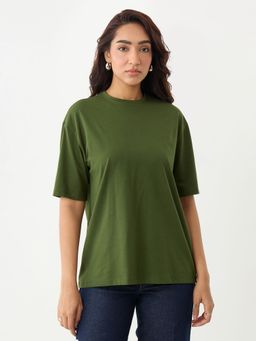 Femmella - Olive Oversize Cotton Knit T-Shirt