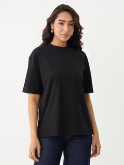 Femmella - Black Oversize Cotton Knit T-Shirt