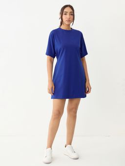 Femmella - Royal Blue Knit Kimono Sleeves Mini Dress