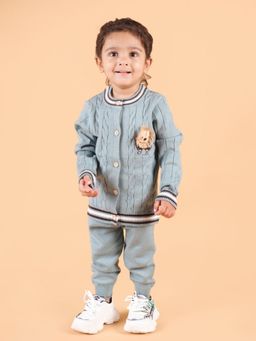 Mama & Peaches - Fiesty Lion Cable Knit Co-Ord - Green (Set of 2)