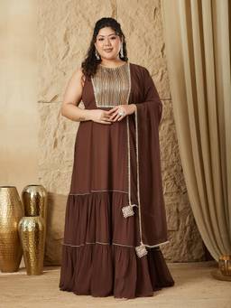 Miss Chase - Curve Collection Plus Size Women's Brown Tiered Maxi Dress