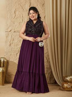 Miss Chase - Curve Collection Plus Size Women's Dark Purple Tiered Maxi Dress