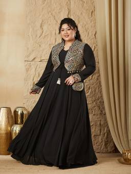 Miss Chase - Curve Collection Plus Size Women's Black Embellished Ethnic Maxi Dress