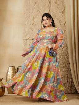 Miss Chase - Curve Collection Plus Size Women's Lilac Floral Ruched Maxi Dress