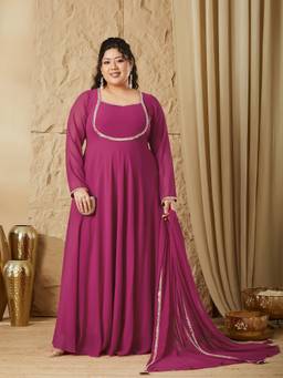 Miss Chase - Curve Collection Plus Size Women's Ruby Pink Fit Flare Maxi Dress