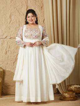 Miss Chase - Curve Collection Plus Size Women's Off White Embellished Maxi Dress