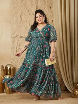Miss Chase - Curve Collection Plus Size Women's Emerald Green Maxi Dress