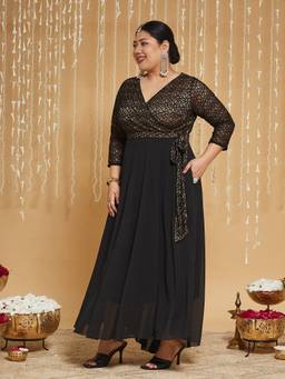 Miss Chase - Curve Collection Plus Size Women's Black Georgette Maxi Dress