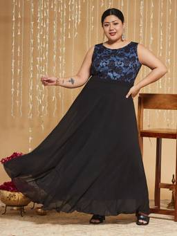 Miss Chase - Curve Collection Plus Size Women's Black Floral Maxi Dress