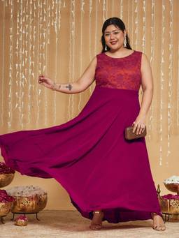 Miss Chase - Curve Collection Plus Size Women's Dark Pink Rust Dress