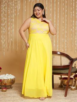 Miss Chase - Curve Collection Plus Size Women's Light Yellow Maxi Dress