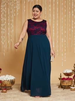 Miss Chase - Curve Collection Plus Size Women's Teal Maxi Dress