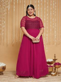 Miss Chase - Curve Collection Plus Size Women's Dark Pink Maxi Dress