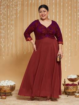 Miss Chase - Curve Collection Plus Size Women's Brick Red Fit Flare Maxi Dress