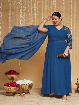 Miss Chase - Curve Collection Plus Size Women's Royal Blue Embellished Maxi Dress
