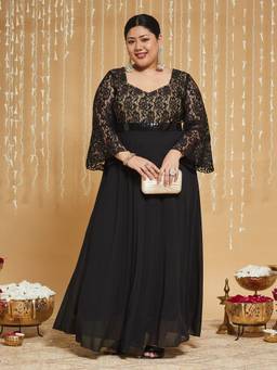 Miss Chase - Curve Collection Plus Size Women's Black Floral Maxi Dress