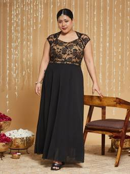Miss Chase - Curve Collection Plus Size Women's Black Floral Maxi Dress