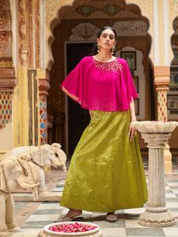 Tikhi Imli - Pink Colour Georgette Zari Embroidered Crop Top With Skirt
