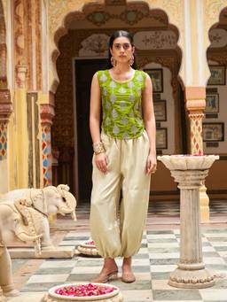 Tikhi Imli - Lime Green Zari Embroidered Top And Balloon Pant
