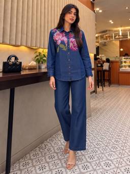 Autumnlane - Lipi Univ Embroidery Denim Co-Ord Set