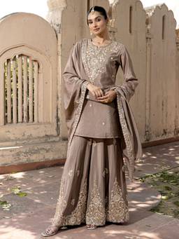 Autumnlane - Pavni Russet Full Work Kurti and Palazzo with Dupatta